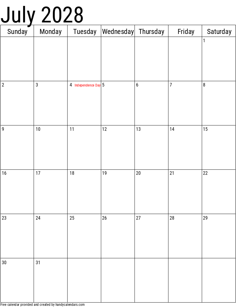 June 2028 Vertical Calendar With Holidays Handy Calendars