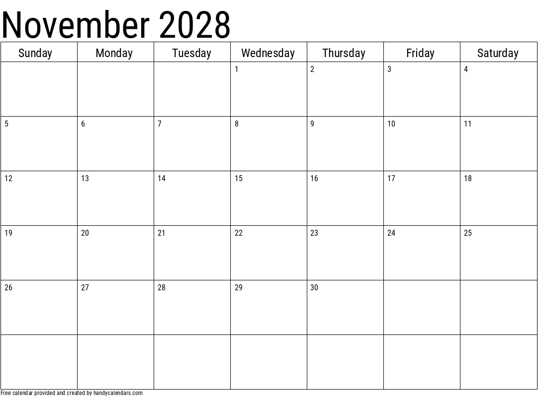 2028 November Calendar Template