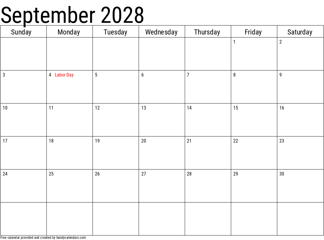 September 2028 Calendar Handy Calendars