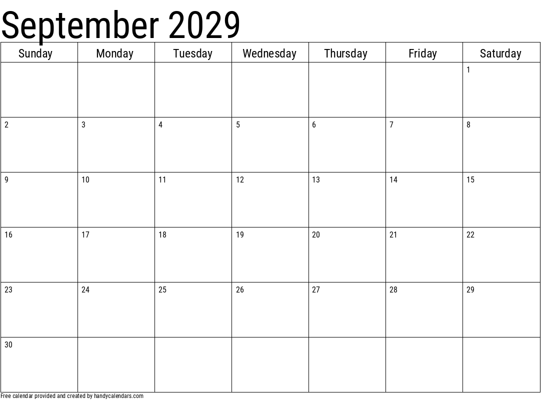 September 2029 Calendar - Handy Calendars
