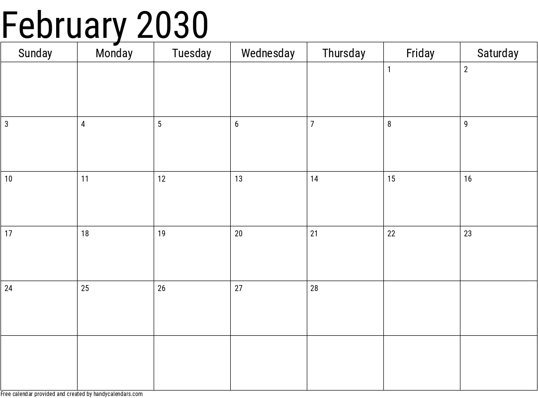 2030 February Calendars - Handy Calendars 2030 February Calendars - Handy Calendars