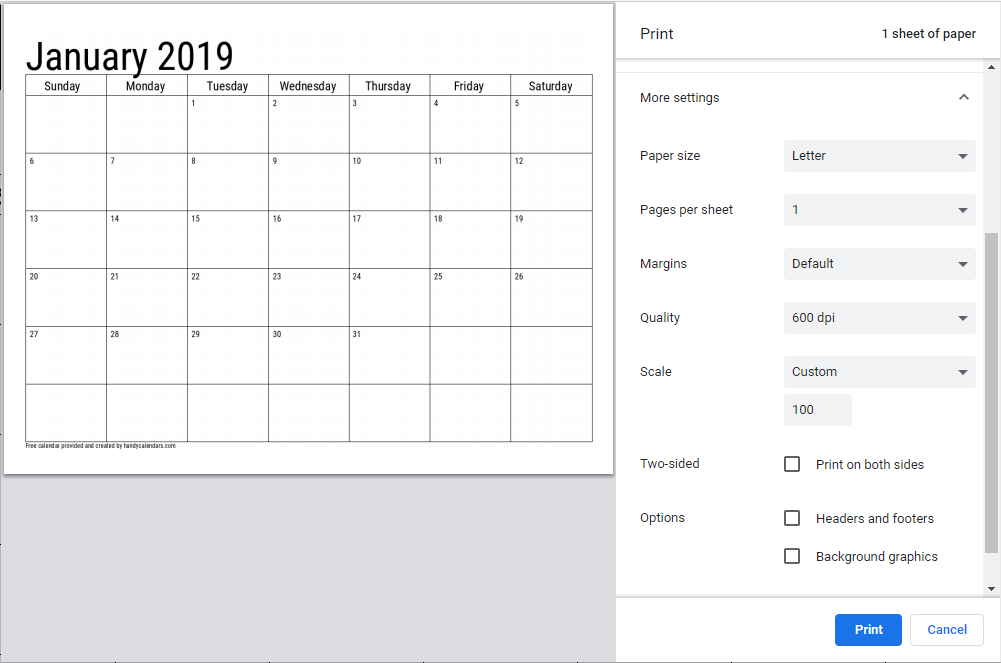 How to Print a Calendar Handy Calendars